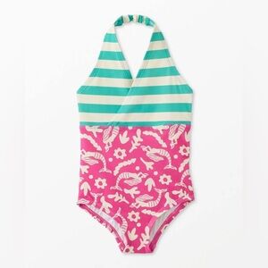 NWT Hanna Andersson One Piece Halter Swimsuit, Merry Mermaids,‎ Size 90 (US 3T)